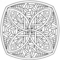Dibujo de Mandala celta con pétalos de hojas entrelazadas para colorear