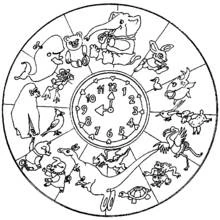 Dibujo de Mandala de animales con reloj para colorear Dibujo de Mandala de animales con reloj para colorear