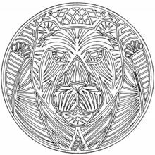 Dibujo de Mandala con rostro de león y patrones geométricos para colorear Dibujo de Mandala con rostro de león y patrones geométricos para colorear