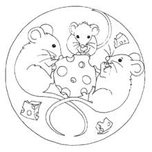 Dibujo de Mandala de ratones compartiendo queso para colorear Dibujo de Mandala de ratones compartiendo queso para colorear