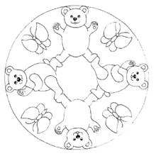 Dibujo de Mandala de osos de peluche y mariposas para colorear Dibujo de Mandala de osos de peluche y mariposas para colorear
