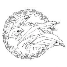 Dibujo de Mandala de delfines saltando entre olas para colorear Dibujo de Mandala de delfines saltando entre olas para colorear