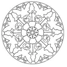 Dibujo de Mandala con mariposas y corazones para colorear Dibujo de Mandala con mariposas y corazones para colorear