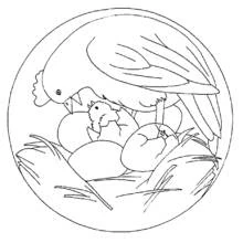Dibujo de Mandala de una gallina con pollito y huevos en el nido para colorear Dibujo de Mandala de una gallina con pollito y huevos en el nido para colorear
