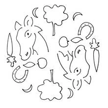 Dibujo de Mandala de herradura con cabezas de caballo para colorear Dibujo de Mandala de herradura con cabezas de caballo para colorear