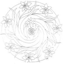 Dibujo de Mandala con mano y flores para colorear Dibujo de Mandala con mano y flores para colorear