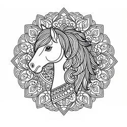 Dibujo de Mandala de caballo con melena ondulada para colorear Dibujo de Mandala de caballo con melena ondulada para colorear