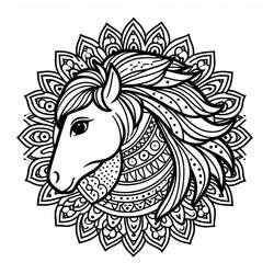 Dibujo de Mandala de caballo con crin ornamentada para colorear Dibujo de Mandala de caballo con crin ornamentada para colorear