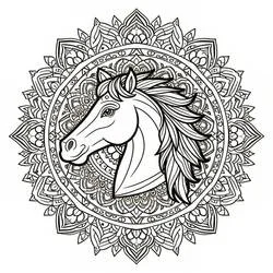 Dibujo de Mandala de caballo con melena ondulante para colorear Dibujo de Mandala de caballo con melena ondulante para colorear