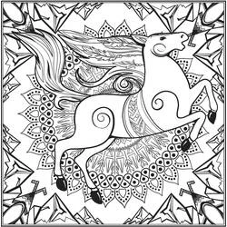 Dibujo de Caballo Encabritado con Patrones de Mandala para colorear Dibujo de Caballo Encabritado con Patrones de Mandala para colorear