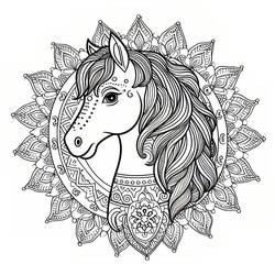 Dibujo de Mandala de caballo con crin ondulada para colorear Dibujo de Mandala de caballo con crin ondulada para colorear