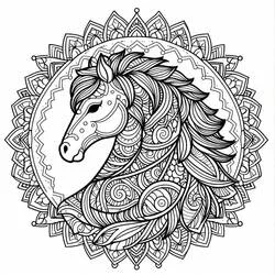 Dibujo de Mandala de caballo con melena ornamentada para colorear Dibujo de Mandala de caballo con melena ornamentada para colorear