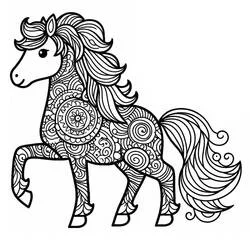 Dibujo de Mandala de caballo caminando con melena al viento para colorear Dibujo de Mandala de caballo caminando con melena al viento para colorear