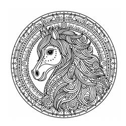 Dibujo de Mandala de caballo con crin ondulante para colorear Dibujo de Mandala de caballo con crin ondulante para colorear
