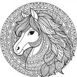 Dibujo de Mandala de caballo con crin ornamentada para colorear Dibujo de Mandala de caballo con crin ornamentada para colorear