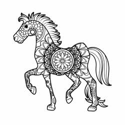 Dibujo de Mandala de caballo con motivos florales para colorear Dibujo de Mandala de caballo con motivos florales para colorear