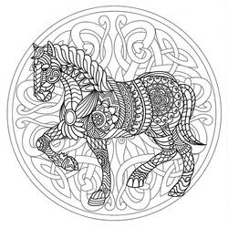 Dibujo de Mandala de caballo al trote en un círculo celta para colorear Dibujo de Mandala de caballo al trote en un círculo celta para colorear