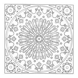 Dibujo de Mandala de copo con corazones y flores para colorear