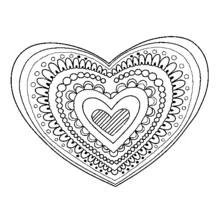 Dibujo de Mandala de corazón con patrones superpuestos para colorear