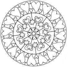 Dibujo de Mandala de corazón con corazones y estrellas en círculo para colorear