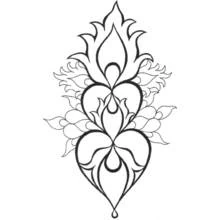 Dibujo de Mandala de corazón alargado con motivo de llama para colorear