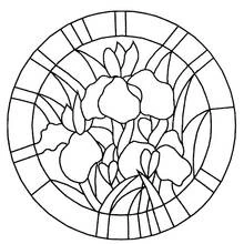 Dibujo de Mandala de flores dentro de un círculo tipo vitral para colorear