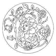 Dibujo de Mandala de flores con rostro de hada para colorear