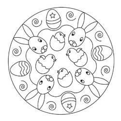 Dibujo de Mandala de Pascua con conejos, pollitos y huevos para colorear
