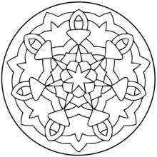 Dibujo de Mandala con estrella central y pétalos puntiagudos para colorear