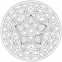 Dibujo de Mandala con estrella de cinco puntas y círculos para colorear