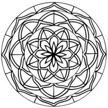 Dibujo de Mandala con flor central y bandas geométricas para colorear