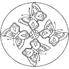 Dibujo de Mandala con cuatro mariposas para colorear