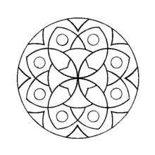 Dibujo de Mandala con cuatro pétalos y pequeños círculos para colorear