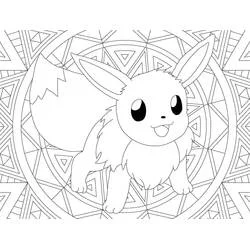 Dibujo de Eevee de pie sobre un mandala de triángulos para colorear