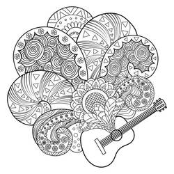 Dibujo de Guitarra con pétalos de patrones zentangle para colorear