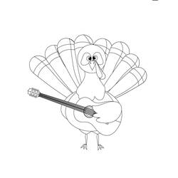 Dibujo de Pavo tocando la guitarra para colorear