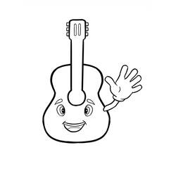 Dibujo de Guitarra de dibujos animados saludando para colorear