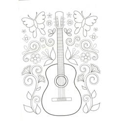Dibujo de Guitarra rodeada de mariposas y flores para colorear