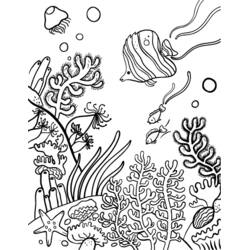 Dibujo de Coral con peces y medusa para colorear