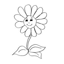 Dibujo de Flor sonriente con pétalos grandes para colorear