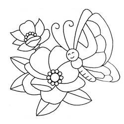 Dibujo de Mariposa posada sobre dos flores para colorear