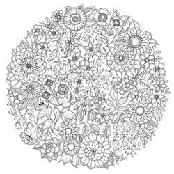 Dibujo de Flores en mandala circular muy detallado para colorear