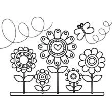 Dibujo de Flores con una mariposa y remolinos para colorear