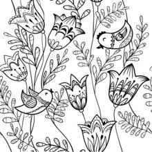 Dibujo de Flores de primavera con pajaritos para colorear