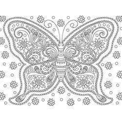 Dibujo de Mariposa ornamentada con motivos florales para colorear