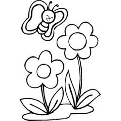 Dibujo de Dos flores y una mariposa para colorear