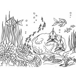Dibujo de Peces nadando sobre un fondo de coral para colorear