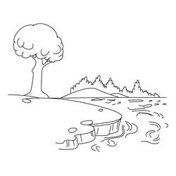Dibujo de Lago junto a un gran árbol para colorear