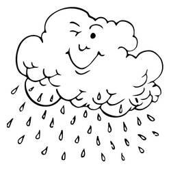 Dibujo de Nube sonriente con gotas de lluvia para colorear
