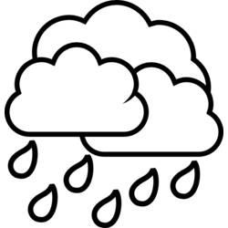 Dibujo de Lluvia cayendo de nubes redondas para colorear